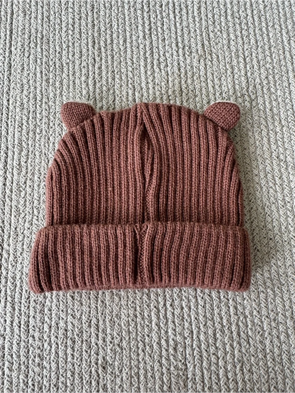 Baby Brown Knit Bear Ear Beanie Hat Size 6-12 Months